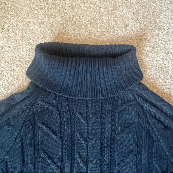PERUVIAN Connection Baby Alpaca & Silk Cable Knit Sweater Navy Blue Size Medium - Picture 4 of 8